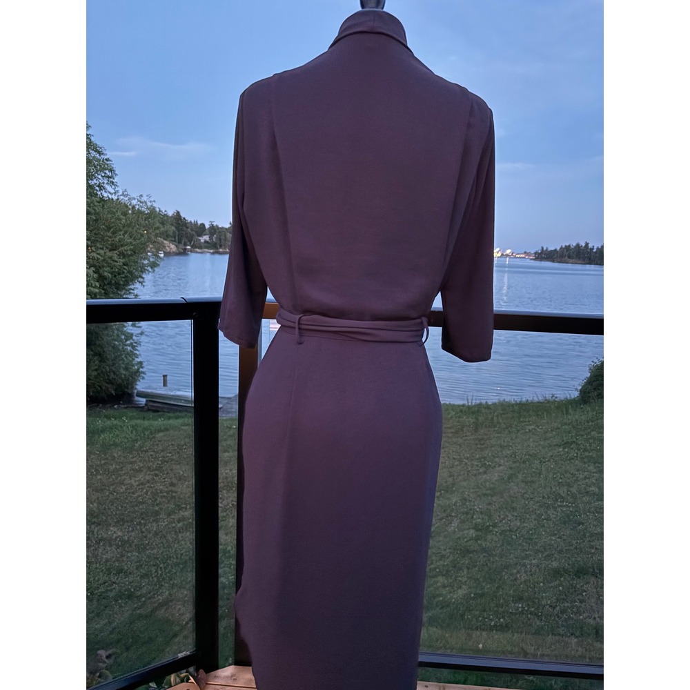 Wilfred Aritzia purple wrap dress shawl collar high low hem size 4 Plum Crepe - Picture 2 of 11